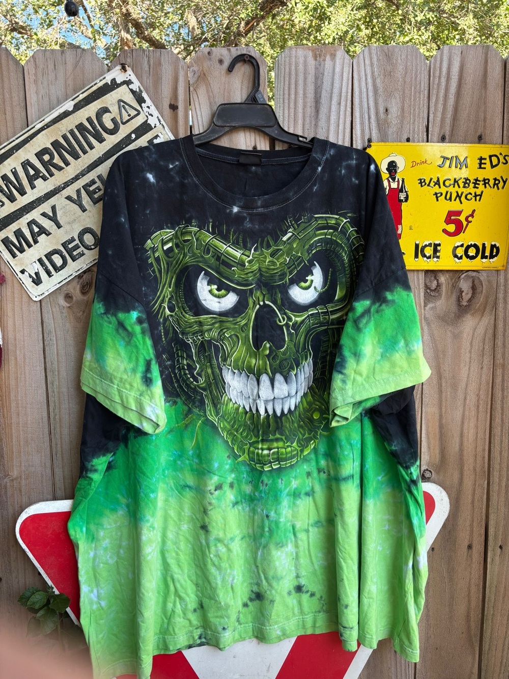 Liquid Blue Black and Green Tie-Dye Skull Graphic Tee